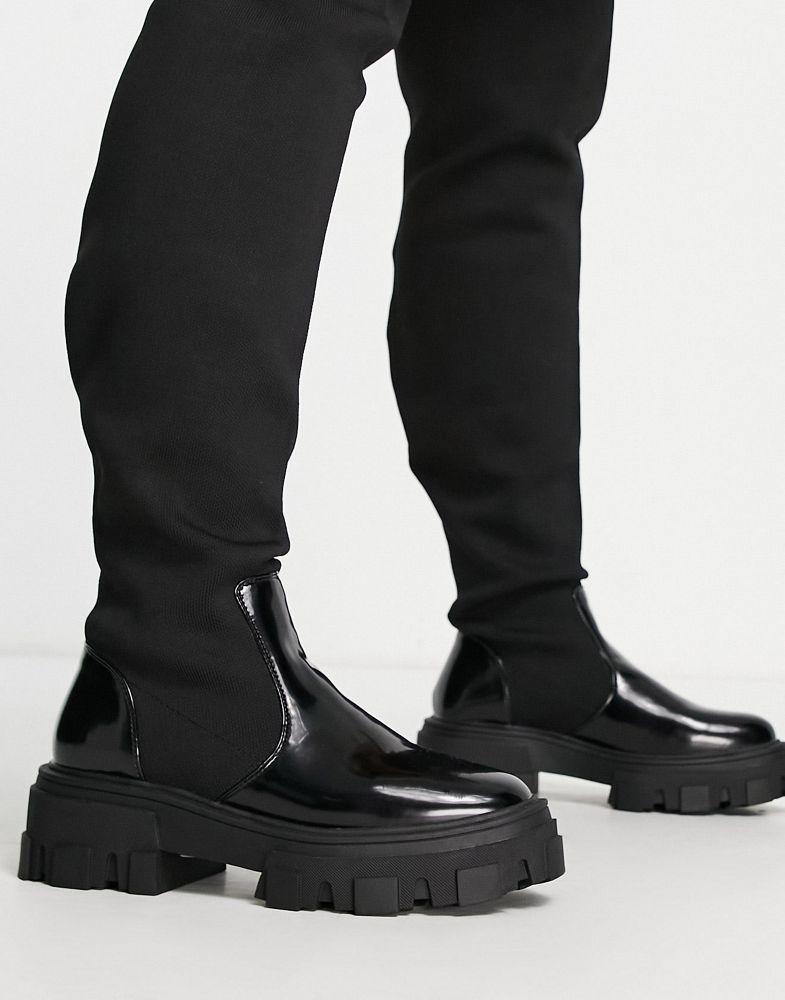 商品ASOS|ASOS DESIGN Curve Kimmy flat chunky over the knee boots in black,价格¥323,第6张图片详细描述