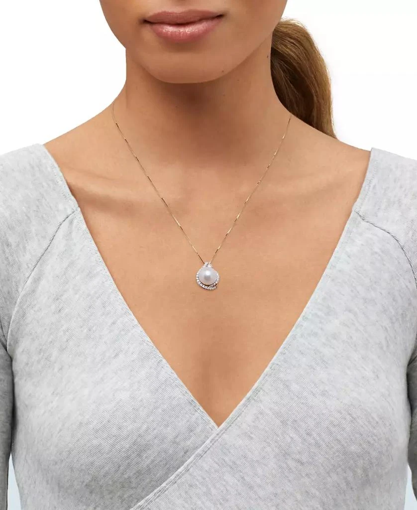 商品Grown With Love|Cultured Ming Pearl (10mm) & Lab Grown Diamond (3/8 ct. t.w.)  18" Pendant Necklace in 14k Gold,价格¥18512,第2张图片详细描述