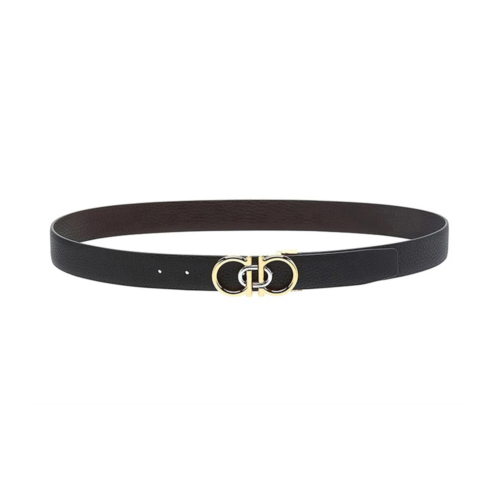 商品Salvatore Ferragamo|SALVATORE FERRAGAMO 男士黑色牛皮金色板扣双面可裁剪腰带 67-0047-745787,价格¥2621,第1张图片