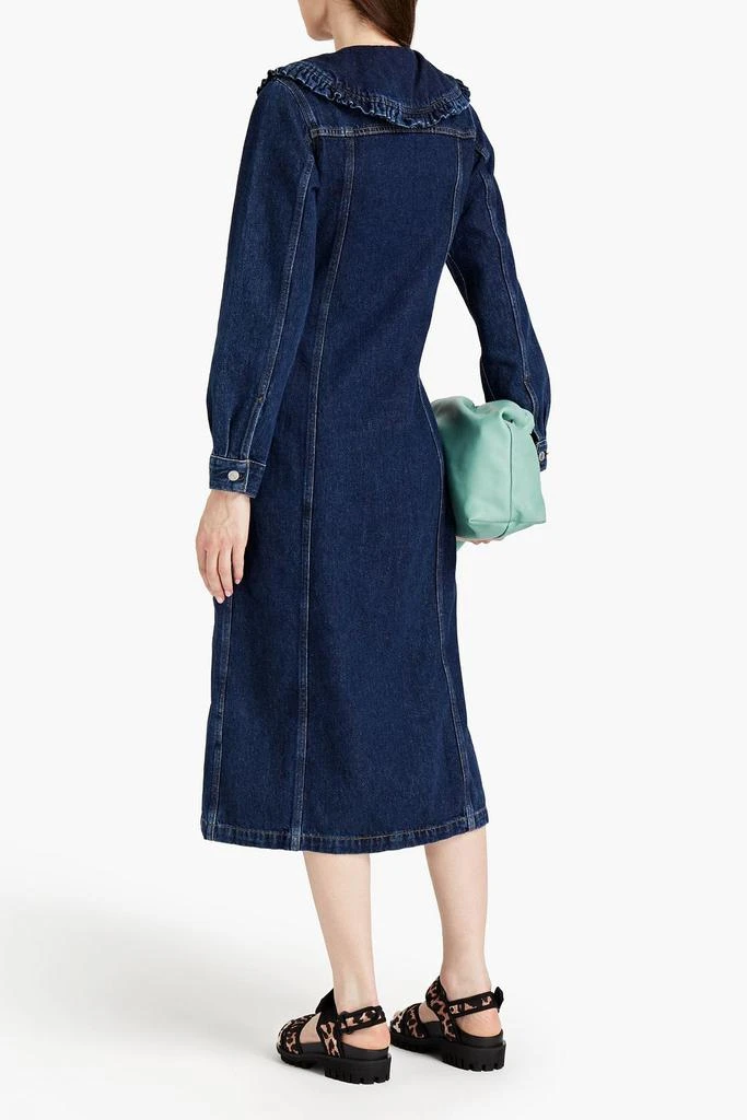商品Ganni|Ruffle-trimmed cotton and hemp-blend denim shirt dress,价格¥1608,第3张图片详细描述
