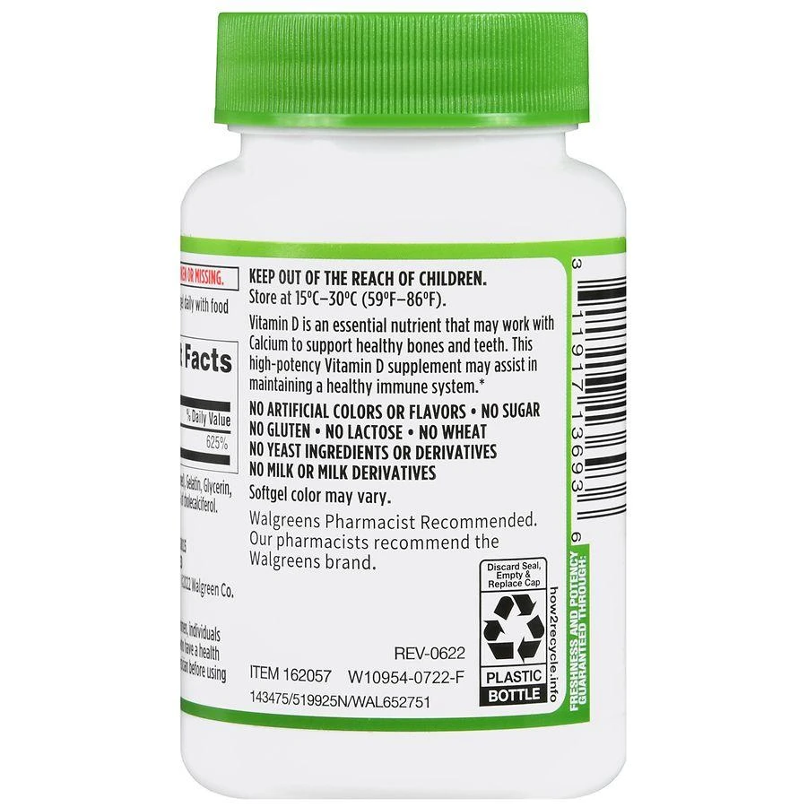 商品Walgreens|Vitamin D3 125 mcg (5000 IU) Softgels (200 days),价格¥168,第4张图片详细描述