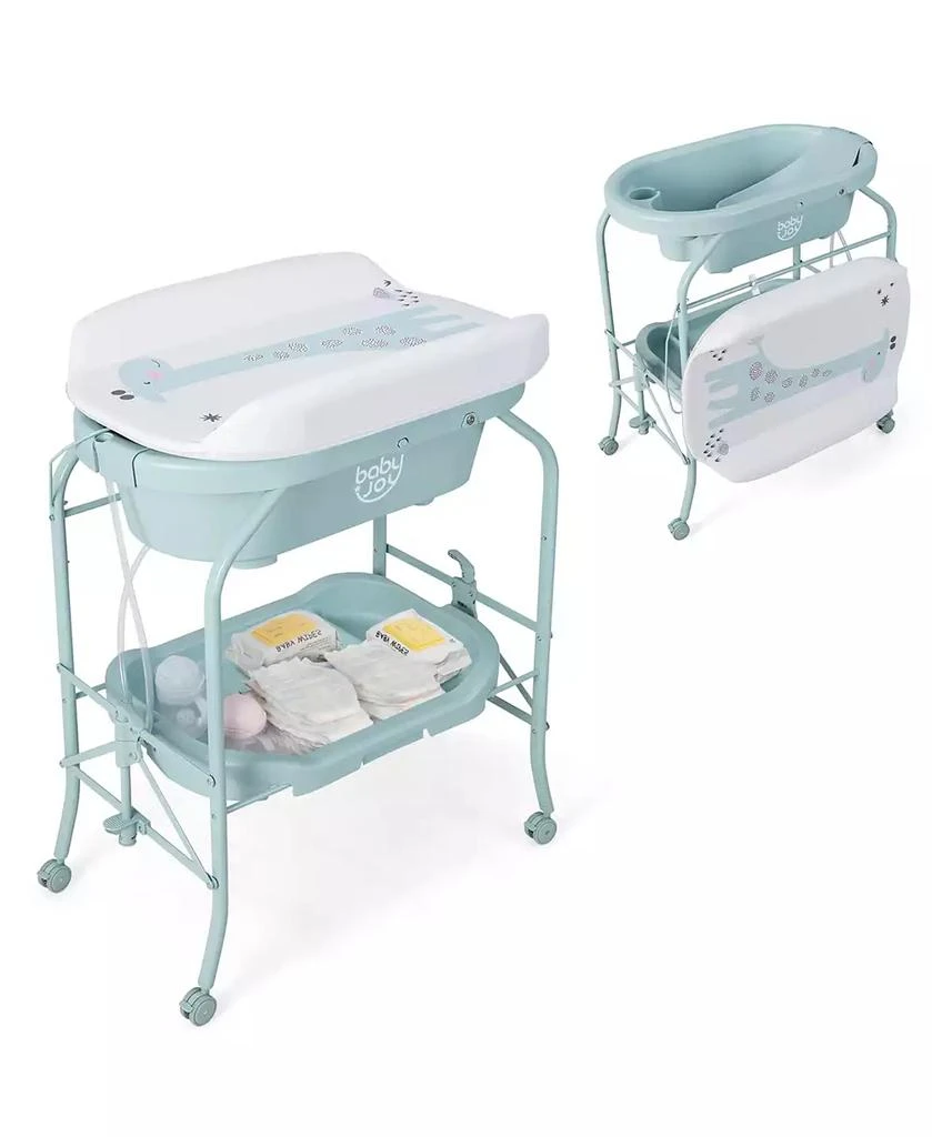 商品Costway|Baby Changing Table with Bathtub, Folding & Portable Diaper Station with Wheels,价格¥964,第1张图片