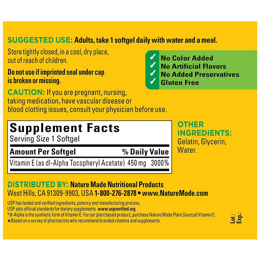 Vitamin E 450 mg (1000 IU) dl-Alpha Softgels商品第4张图片规格展示