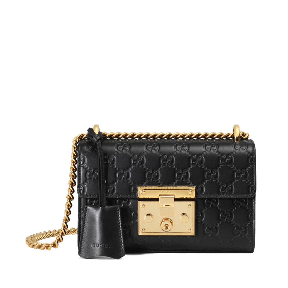 商品[国内直发] Gucci|【王子文同款】GUCCI 古驰 女士黑色Padlock系列小号Gucci Signature皮革肩背包 409487-CWC1G-1000,价格¥17033,第1张图片