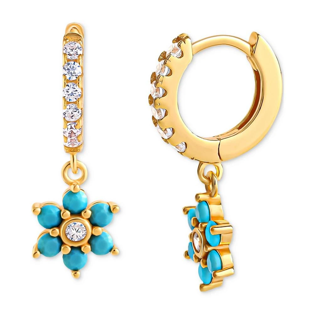商品Giani Bernini|Blue & White Cubic Zirconia Flower Dangle Hoop Earrings in 18k Gold-Plated Sterling Silver, Created for Macy's,价格¥197,第1张图片