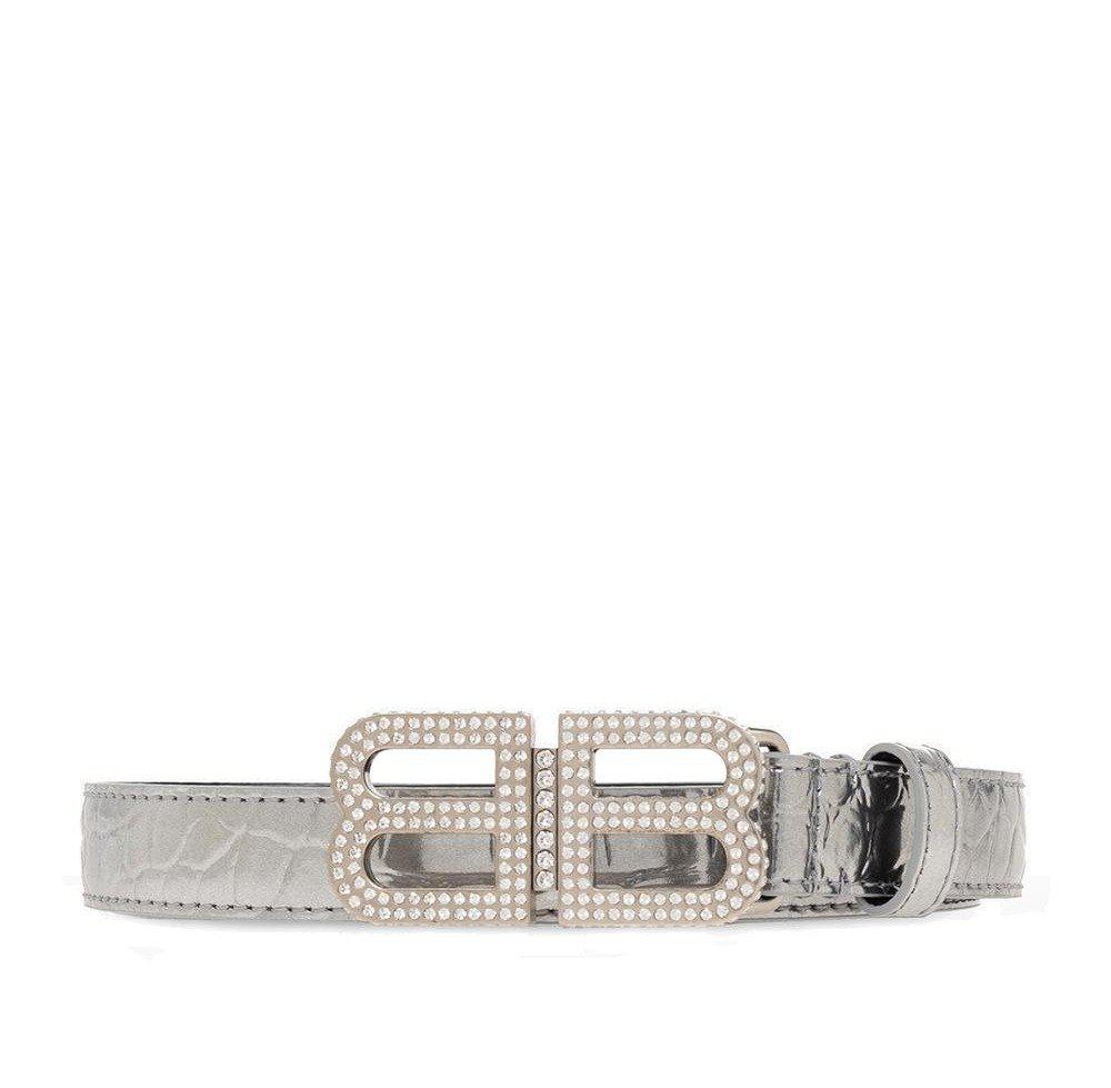 Balenciaga Crystal-Embellished BB Logo Plaque Buckle Belt商品第1张图片规格展示