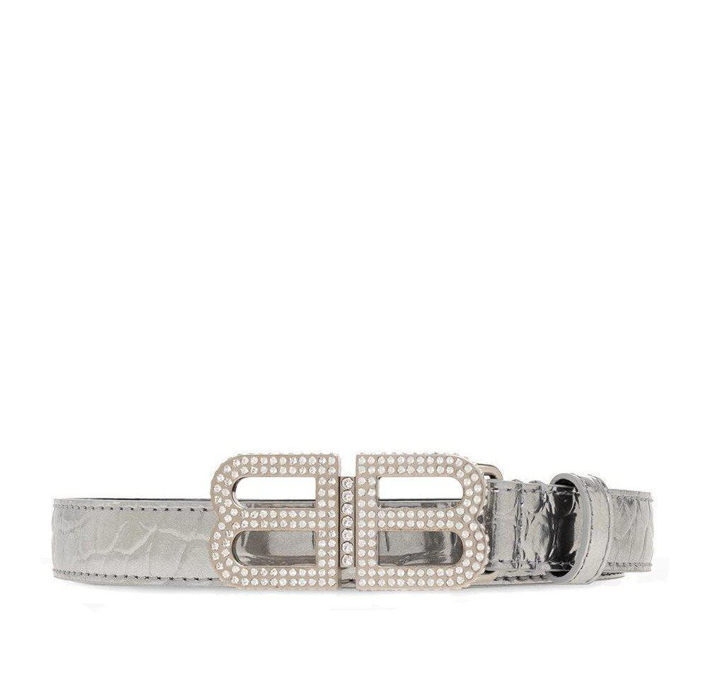 商品Balenciaga|Balenciaga Crystal-Embellished BB Logo Plaque Buckle Belt,价格¥2732,第1张图片