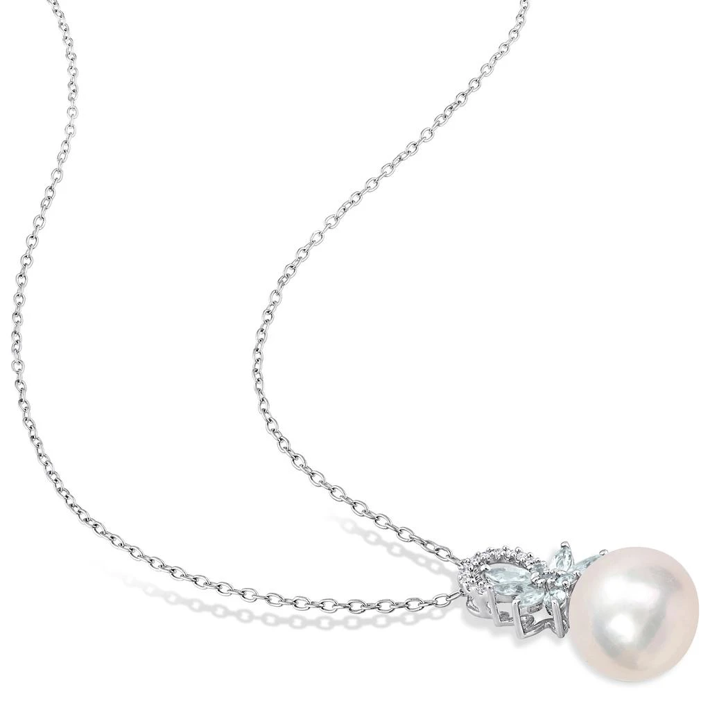 商品Mimi & Max|11-12mm Cultured Freshwater Pearl and 5/8ct TGW Aquamarine and Diamond Accent Flower Pendant with Chain in Sterling Silver,价格¥1080,第5张图片详细描述