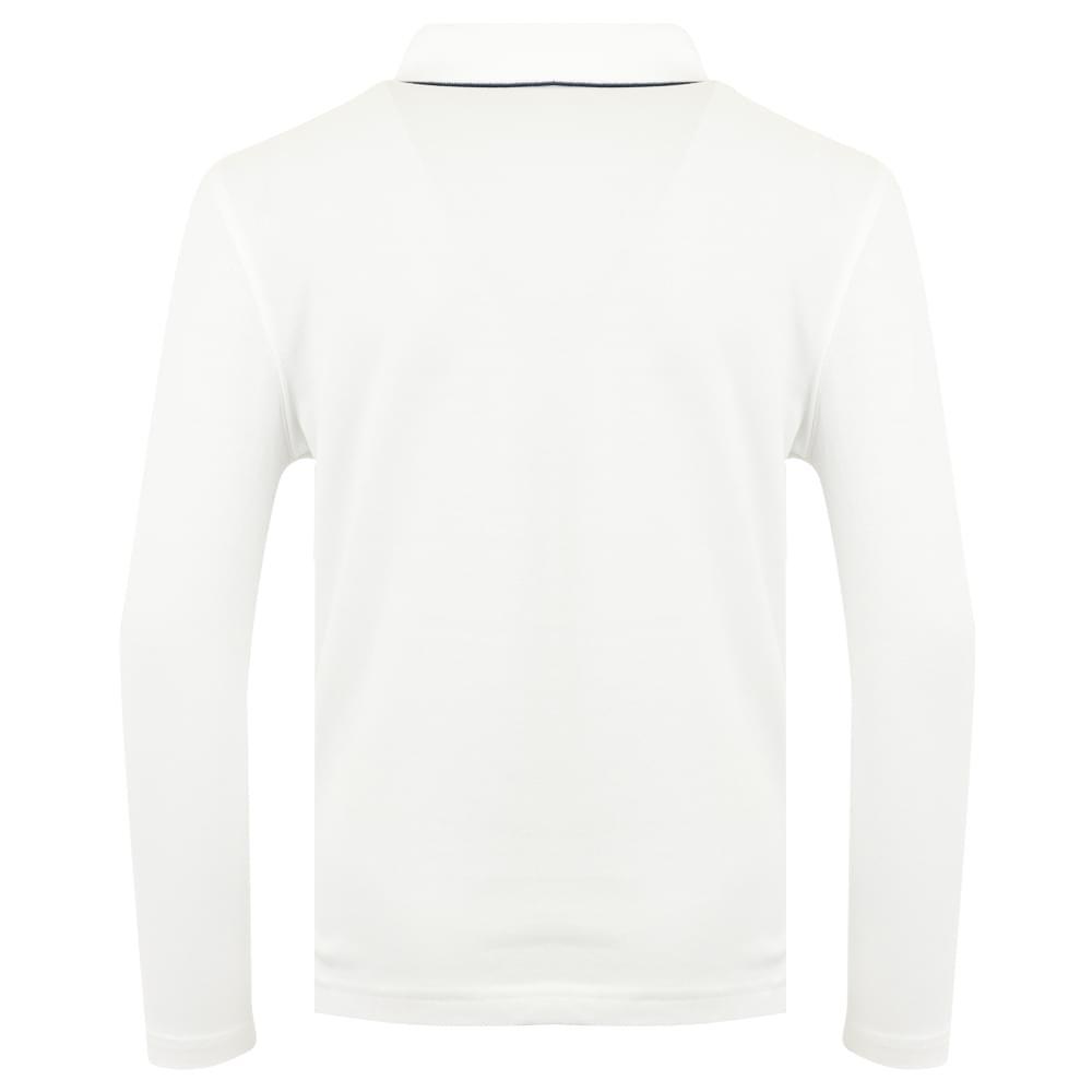 Tipped Collar Long Sleeve White Polo Shirt商品第3张图片规格展示