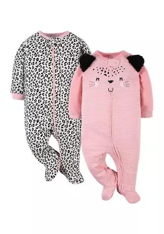商品Gerber|Baby Girls Leopard Footies - 2 Pack,价格¥84,第1张图片