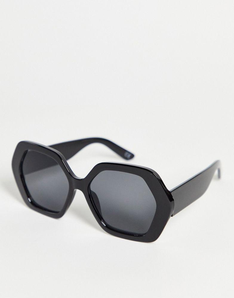 ASOS DESIGN frame hexagon oversized 70s sunglasses in black - BLACK商品第1张图片规格展示
