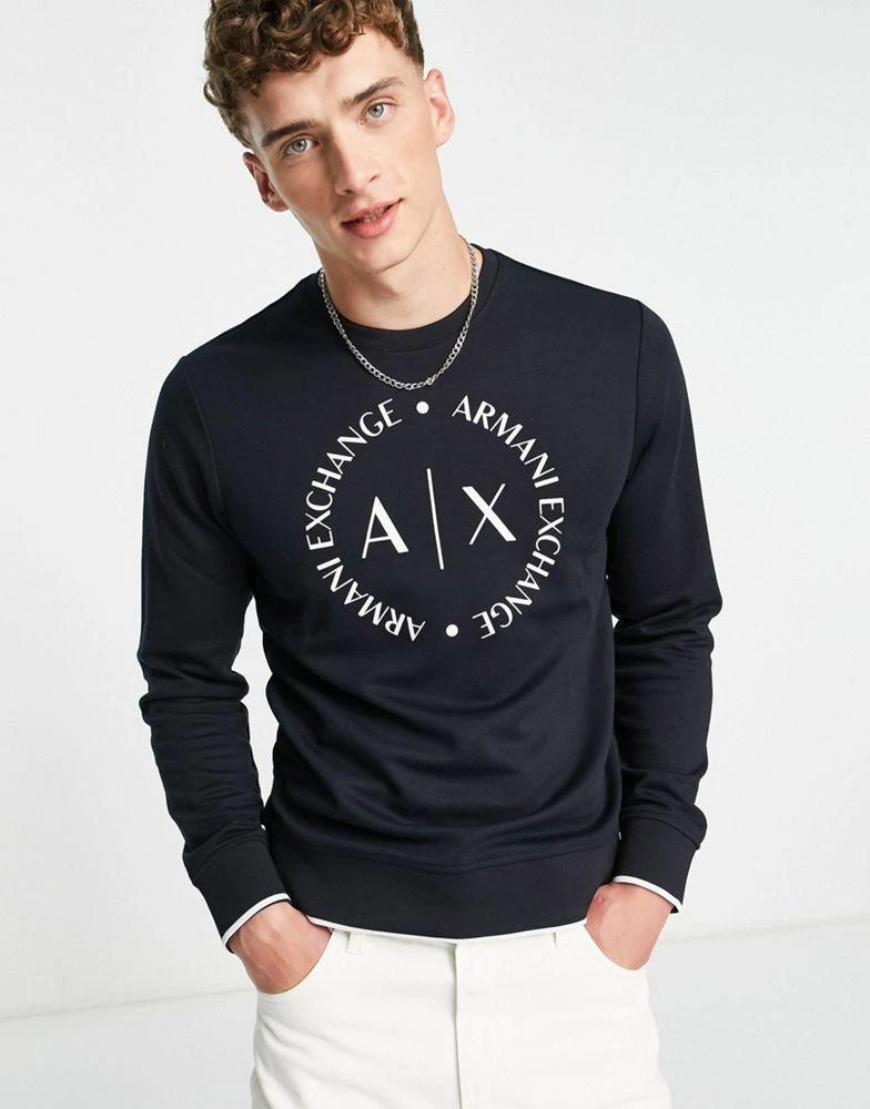 商品Armani Exchange|Armani Exchange circle logo crew neck sweat in navy,价格¥667,第3张图片详细描述