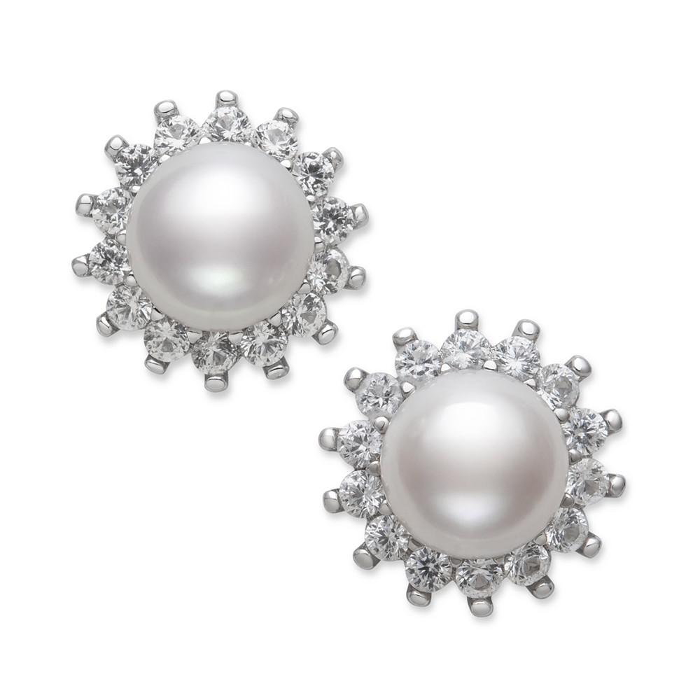 Cultured Freshwater Pearl (6-7mm) & Cubic Zirconia Stud Earrings in Sterling Silver, Created for Macy's商品第3张图片规格展示