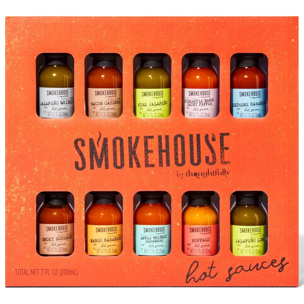 商品Thoughtfully|Smokehouse by , Hot Sauce Gift Set, Variety of Natural Flavors, Set of 10,价格¥241,第1张图片