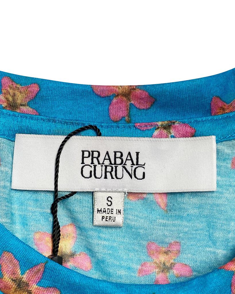 Prabal Gurung Floral Print Top in Turquoise Polyester商品第4张图片规格展示