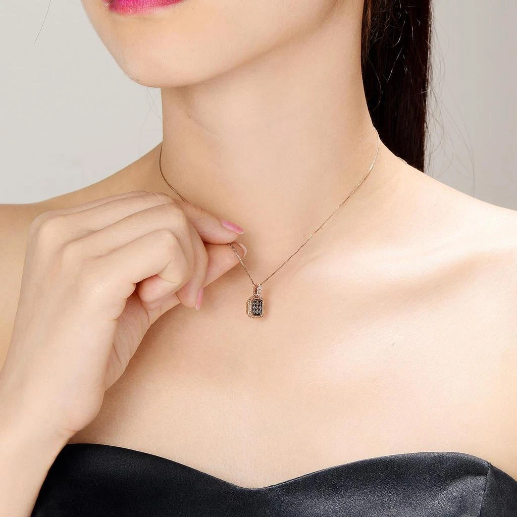 商品Genevive|Sterling Silver Rose Gold and Black Plated Morganite Cubic Zirconia Square Pendant,价格¥446,第3张图片详细描述