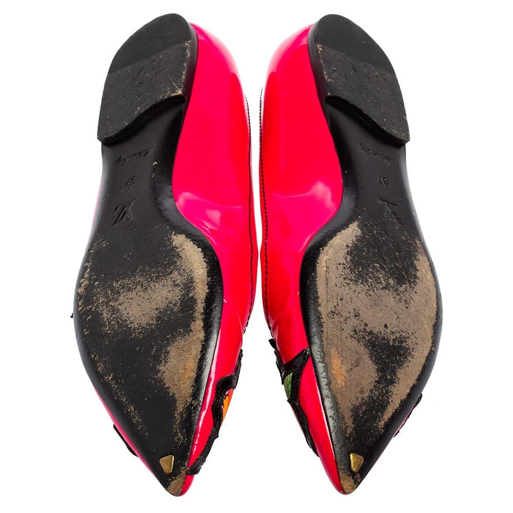 Louis Vuitton Pink Patent Leather Stephen Sprouse Rose Pointed Toe Flat Pumps Size 37 商品