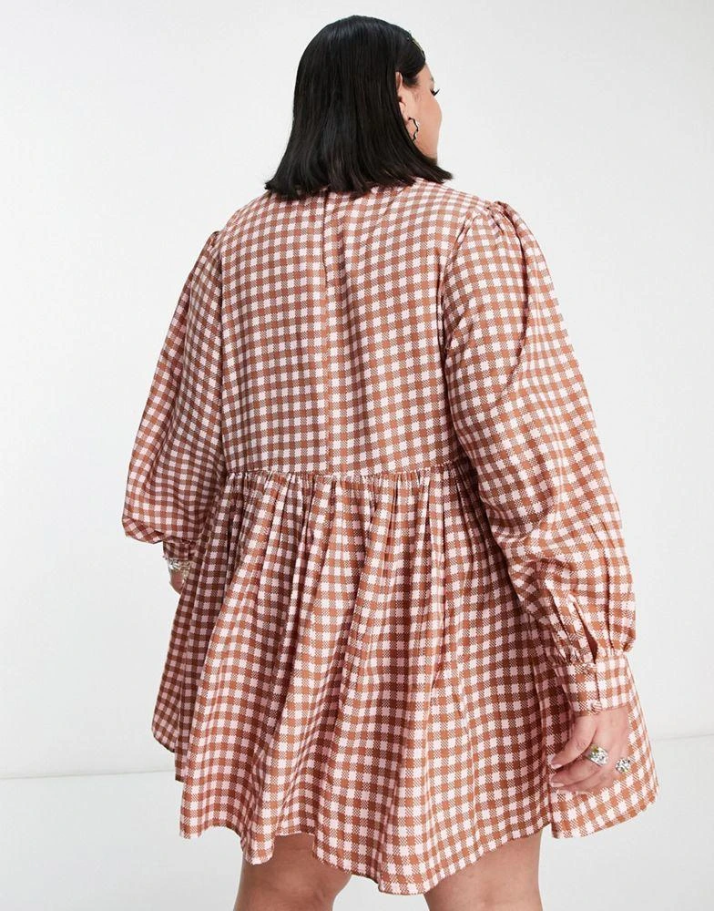 商品Daisy Street|Daisy Street Plus mini smock dress in micro pink brown check,价格¥201,第2张图片详细描述