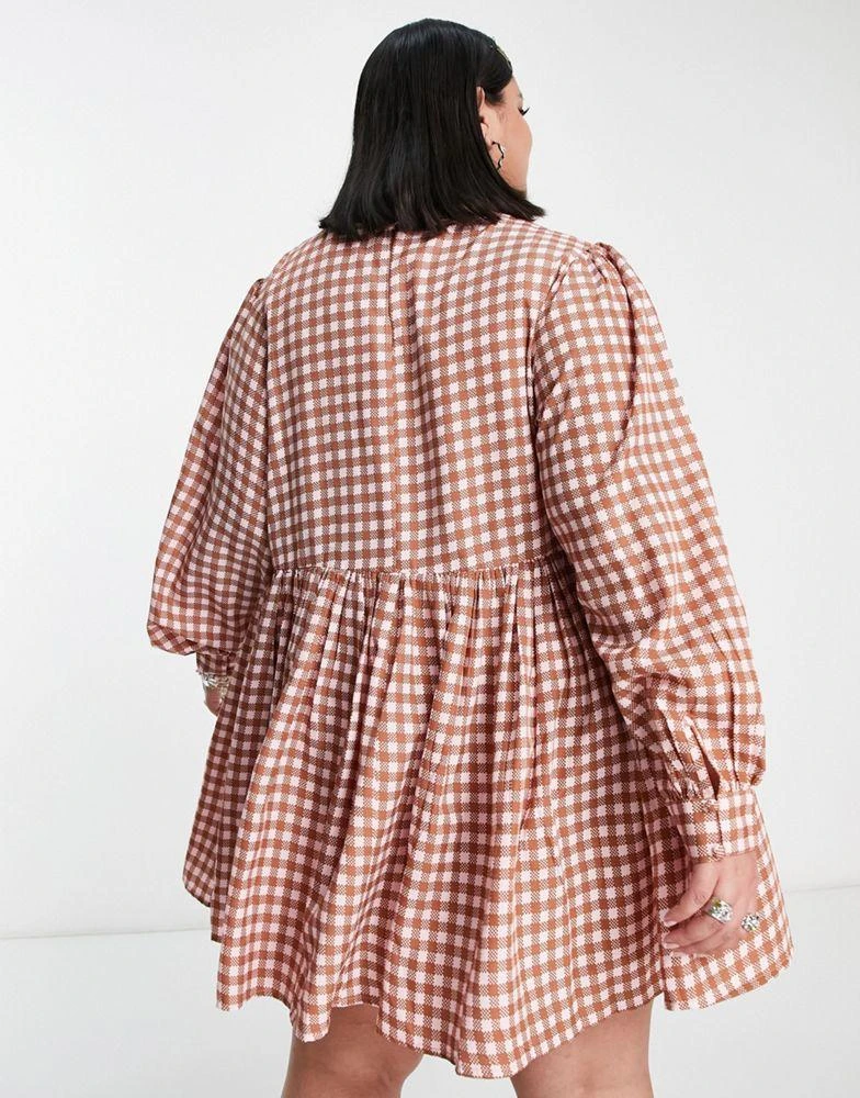 商品Daisy Street|Daisy Street Plus mini smock dress in micro pink brown check,价格¥223,第2张图片详细描述