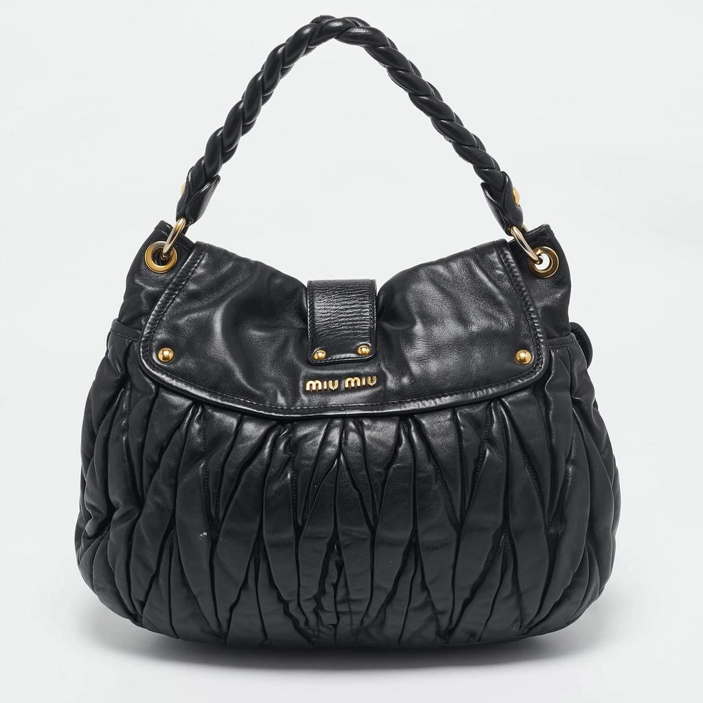 商品[二手商品] Miu Miu|Miu Miu Black Matelassé Leather Coffer Hobo,价格¥5304,第4张图片详细描述