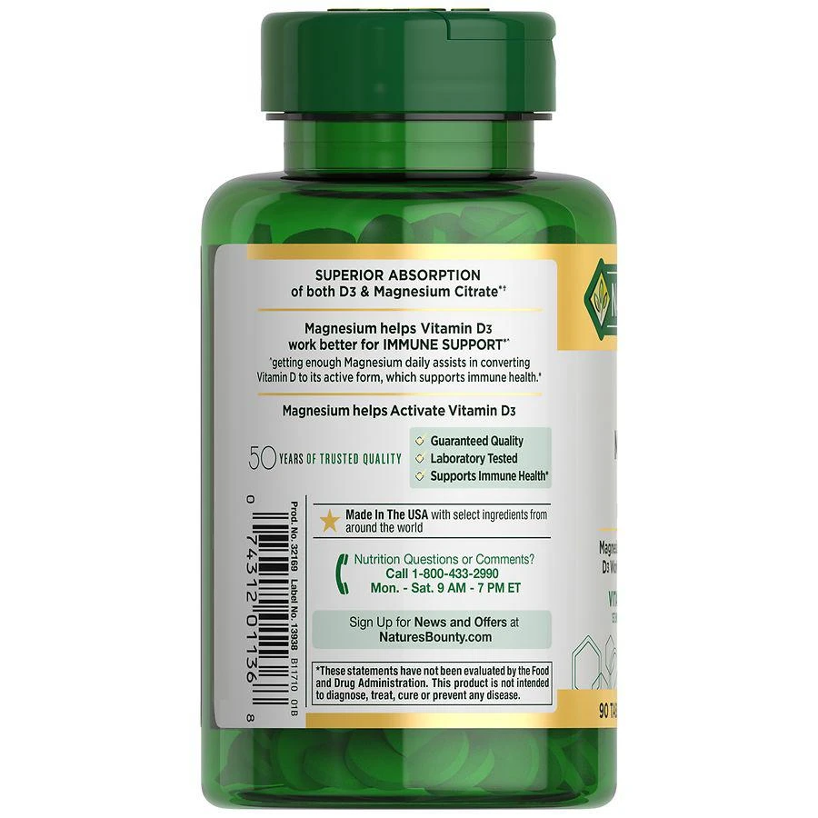 商品Nature's Bounty|Advanced Vitamin D3 + Magnesium Citrate, Immune and Bone Supplement Tablets,价格¥233,第2张图片详细描述