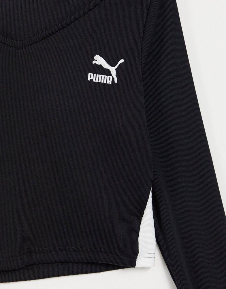 Puma Classic Long Sleeve Cropped top in black商品第4张图片规格展示