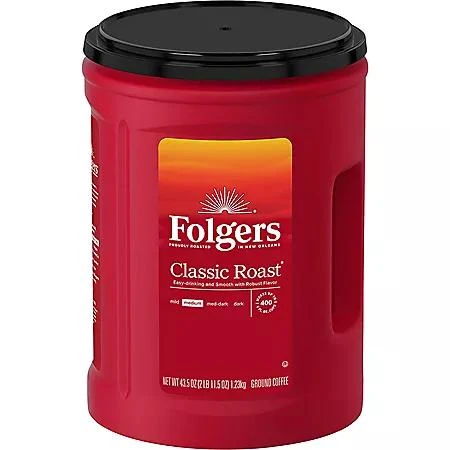 商品Folgers|Folgers Classic Medium Roast Ground Coffee, 43.5 oz.,价格¥122,第1张图片