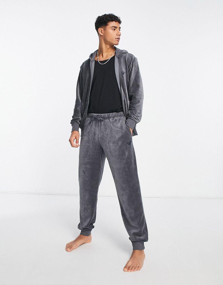 Emporio Armani Bodywear ribbed velour lounge zip hoodie in grey商品第4张图片规格展示