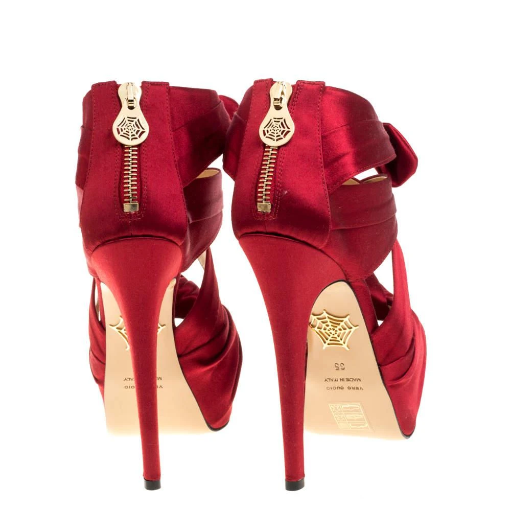 商品Charlotte Olympia|Charlotte Olympia Red Satin Andrea Knotted Platform Sandals Size 35,价格¥1400,第5张图片详细描述