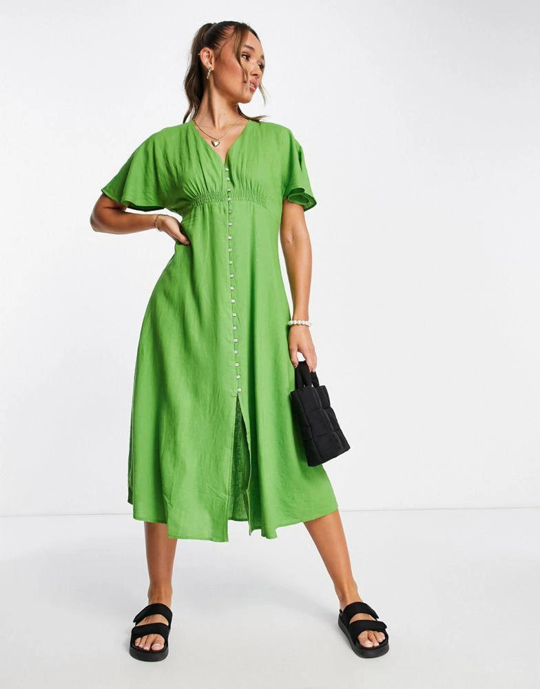 商品Mango|Mango button down v neck midi dress in soft green,价格¥169,第1张图片