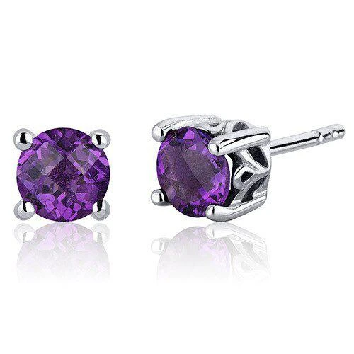 商品Pero|Amethyst Stud Earrings Sterling Silver Round Shape,价格¥378,第1张图片