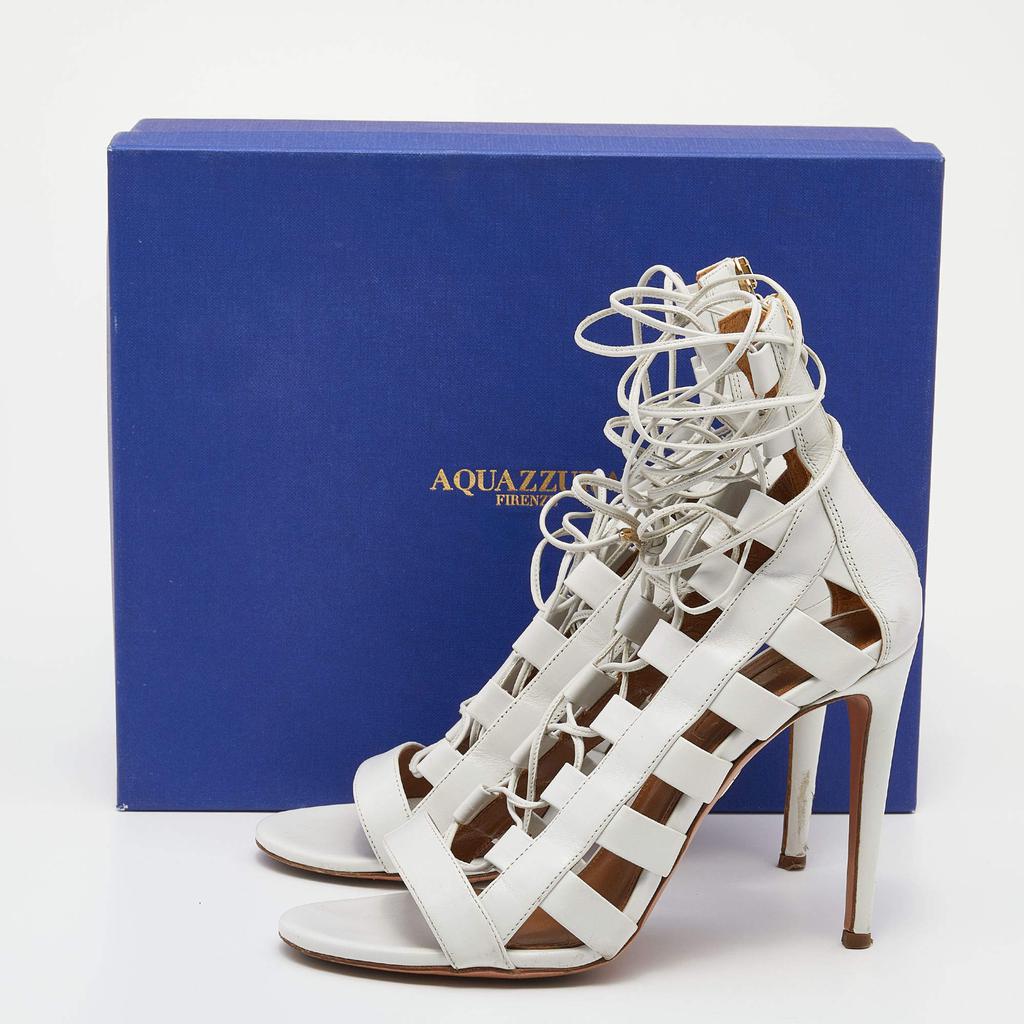 Aquazzura White Leather Amazon Lace-up Sandals Size 37.5商品第8张图片规格展示