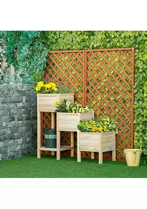 商品Outsunny|49 X 18 X 43 3 Tier Raised Garden Bed W  Storage Shelf Outdoor Wood Elevated Planter Box Kit Freestanding Wooden Plant Stand For Vegetables Herb And Flowers,价格¥1188,第3张图片详细描述