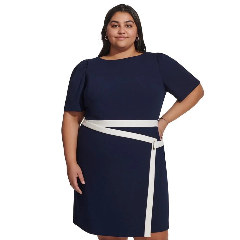 商品DKNY|Plus Size Puff-Sleeve Tipped Dress,价格¥621,第4张图片详细描述