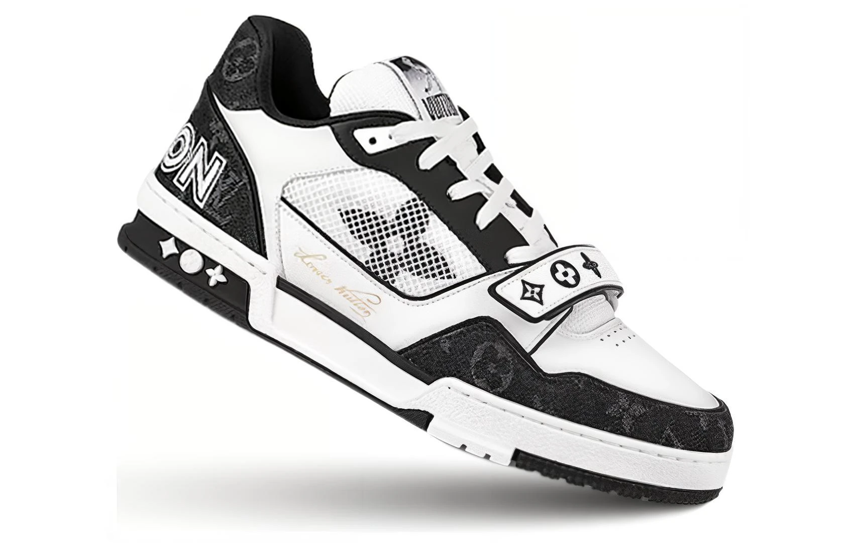 商品[国内直发] Louis Vuitton|Trainer 皮革 经典印花 中帮 板鞋 女款 黑白,价格¥12254,第4张图片详细描述