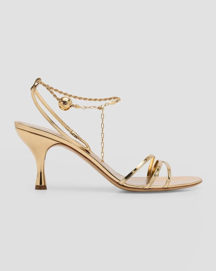 商品Salvatore Ferragamo|Denise Metallic Ankle-Chain Sandals,价格¥8931,第1张图片