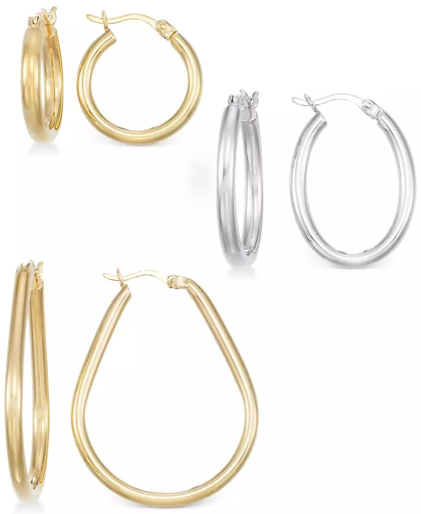 商品Macy's|Set of Three Hoop Earrings in 14k Yellow Gold Vermeil and Sterling Silver,价格¥1861,第1张图片