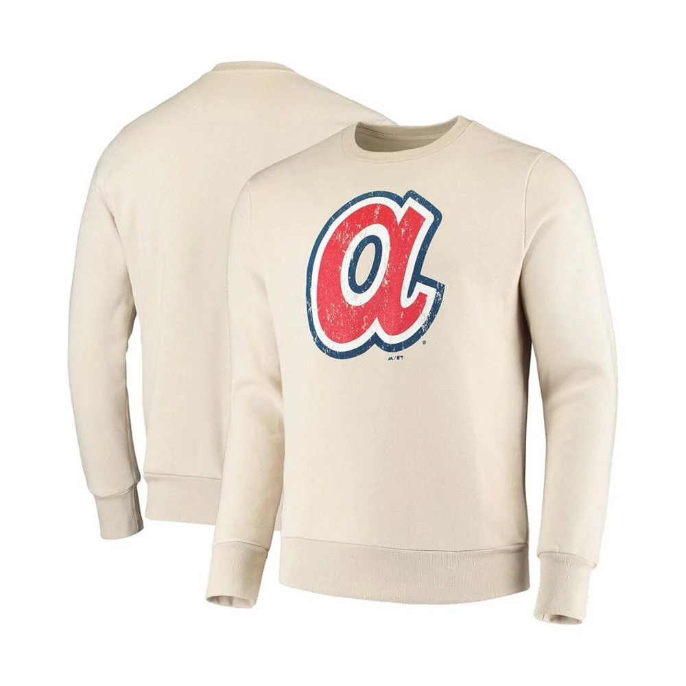 商品Majestic|Men's Oatmeal Atlanta Braves Fleece Pullover Sweatshirt,价格¥486,第1张图片