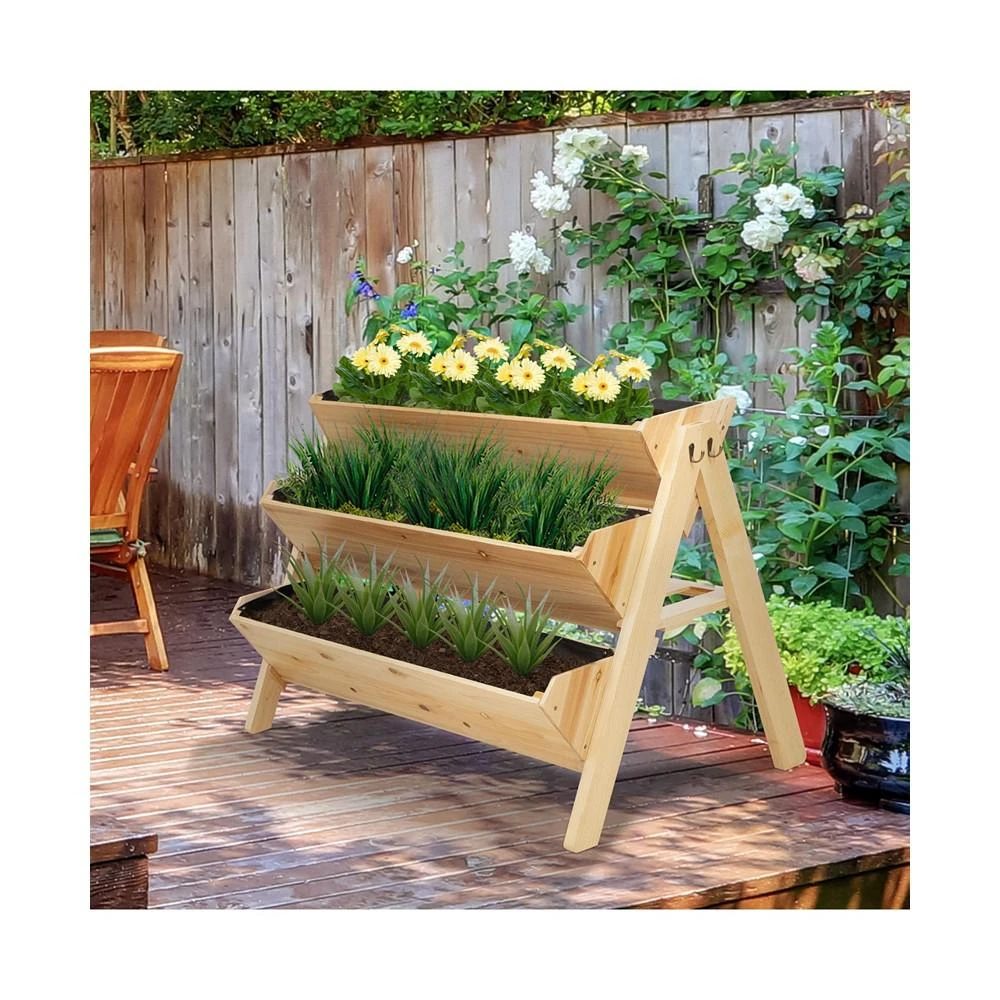 商品Outsunny|47" x 27" x 32" 3-Tier Wood Raised Garden Bed with Clapboard for Tools,价格¥904,第2张图片详细描述