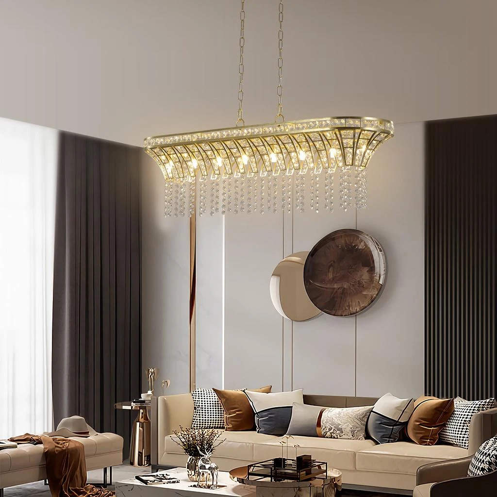 商品Simplie Fun|Modern Champagne Gold Kitchen Island Light - Oval Crystal ceiling chandelier,价格¥3501,第2张图片详细描述