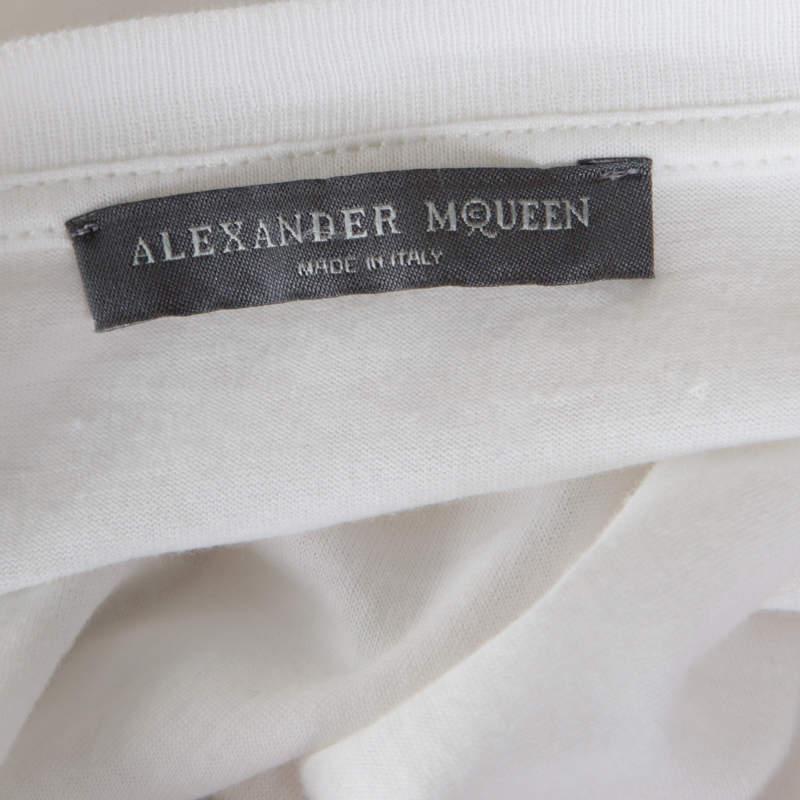 Alexander McQueen White Cotton Floral Embroidered Silk Sleeve Detail Oversized T-Shirt S商品第5张图片规格展示