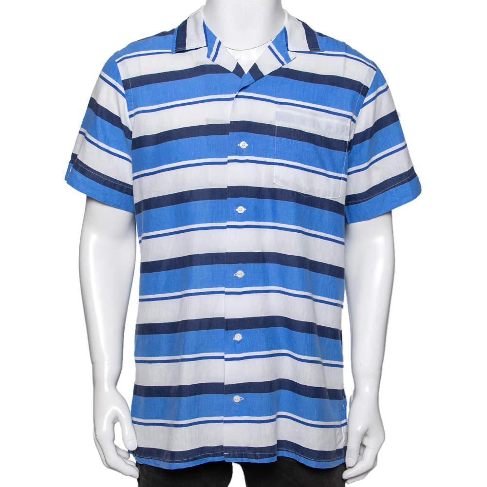 商品[二手商品] Ralph Lauren|Polo Ralph Lauren Blue & White Striped Button Front Short Sleeve Shirt M,价格¥765,第1张图片