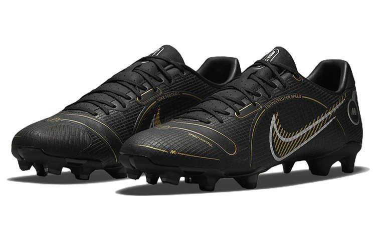 商品[国内直发] NIKE|Mercurial Vapor 14 刺客 14 Academy 圆头徽标 FG（胶质长钉） 天然草地 皮革 防滑耐磨包裹性支撑 足球鞋 男款 黑金,价格¥1111,第4张图片详细描述