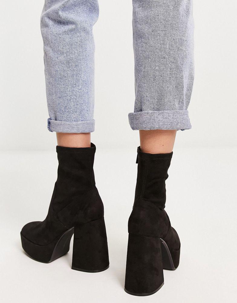 Bershka chunky platform heeled ankle boot in black商品第3张图片规格展示