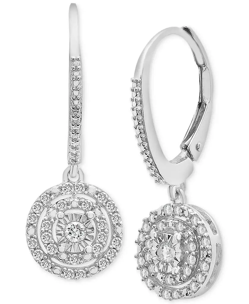 商品Macy's|Diamond Circle Leverback Drop Earrings (1/4 ct. tw) in Sterling Silver, Created for Macy's,价格¥259,第1张图片