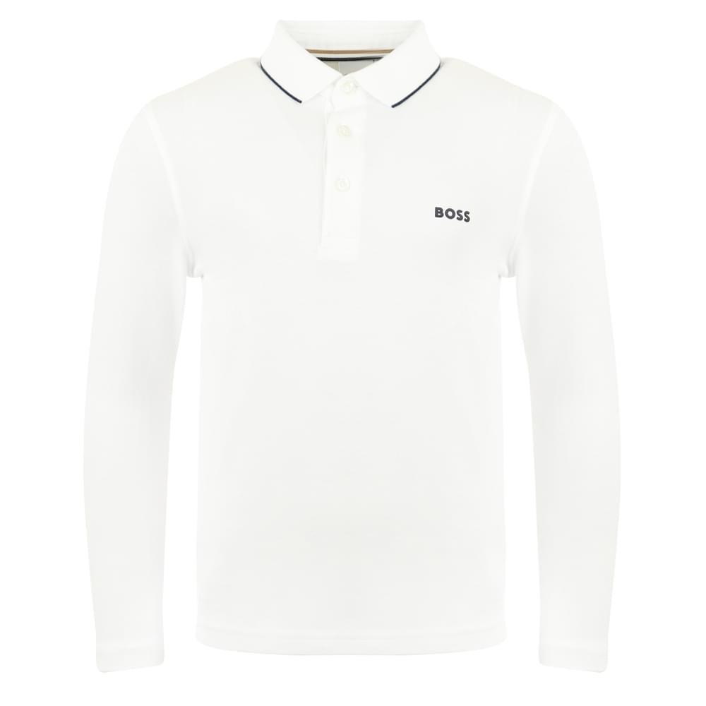 Tipped Collar Long Sleeve White Polo Shirt商品第1张图片规格展示