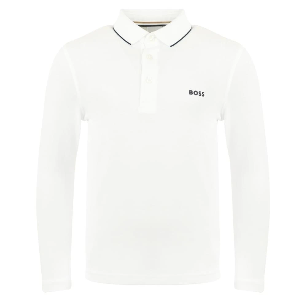 商品Hugo Boss|Tipped Collar Long Sleeve White Polo Shirt,价格¥377,第1张图片