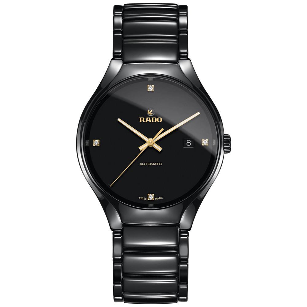 商品Rado|Men's Swiss Automatic True Black Diamond Accent Ceramic Bracelet Watch 40mm R27056712,价格¥14854,第1张图片