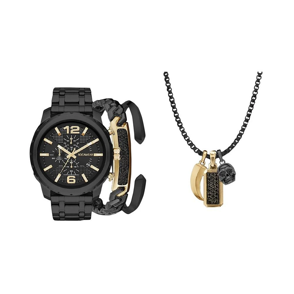 商品Rocawear|Men's Shiny Black Metal Mesh Bracelet Watch 50mm Set,价格¥154,第1张图片