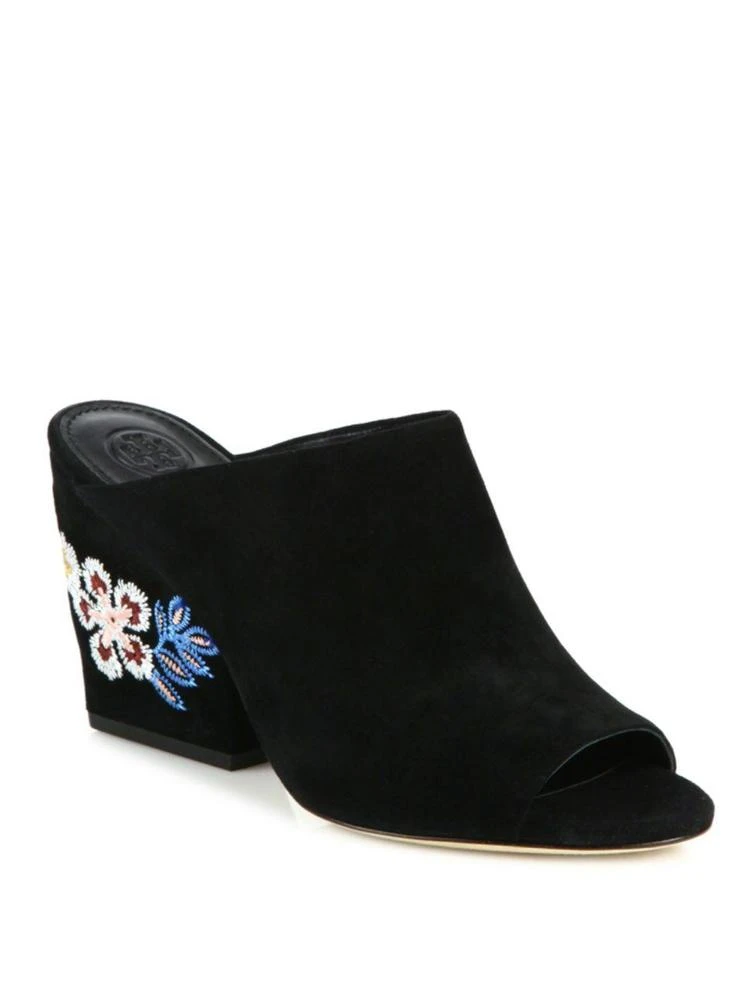 商品Tory Burch|Embroidered Suede Wedge Mules,价格¥1475,第1张图片